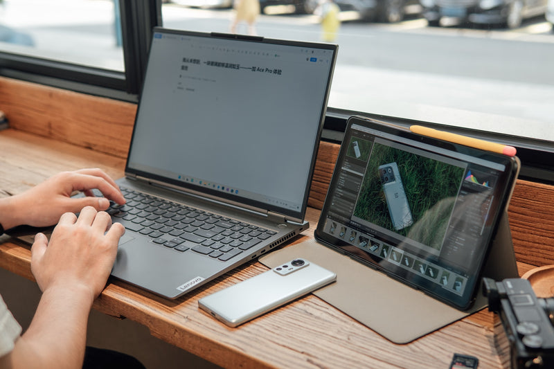 A Samsung tablet being used as a second monitor to a laptop.