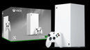 White gaming console and controller with Xbox branding on a black background
